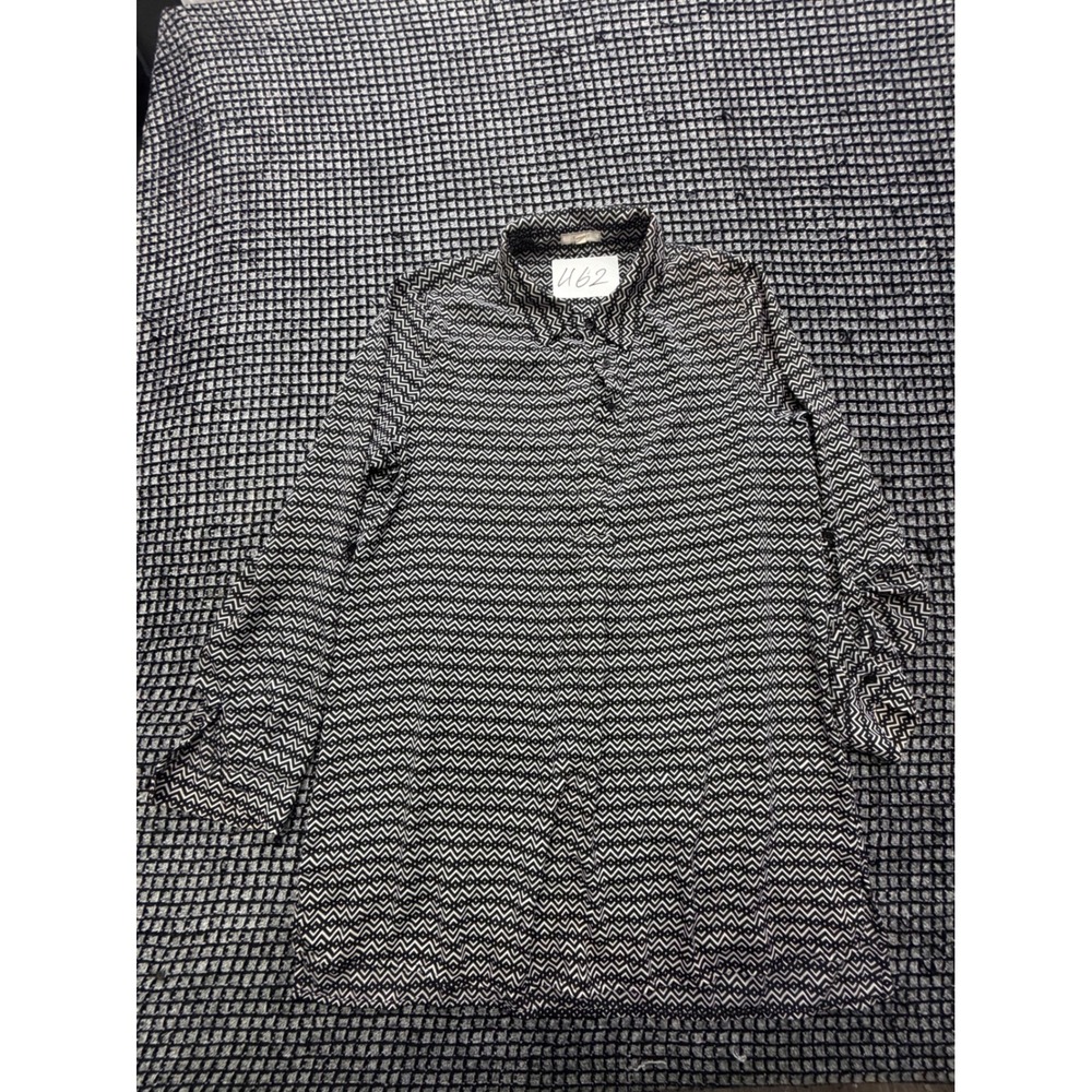 Pleione Tunic Top Womens Medium Black White Geometric Button Up Blouse